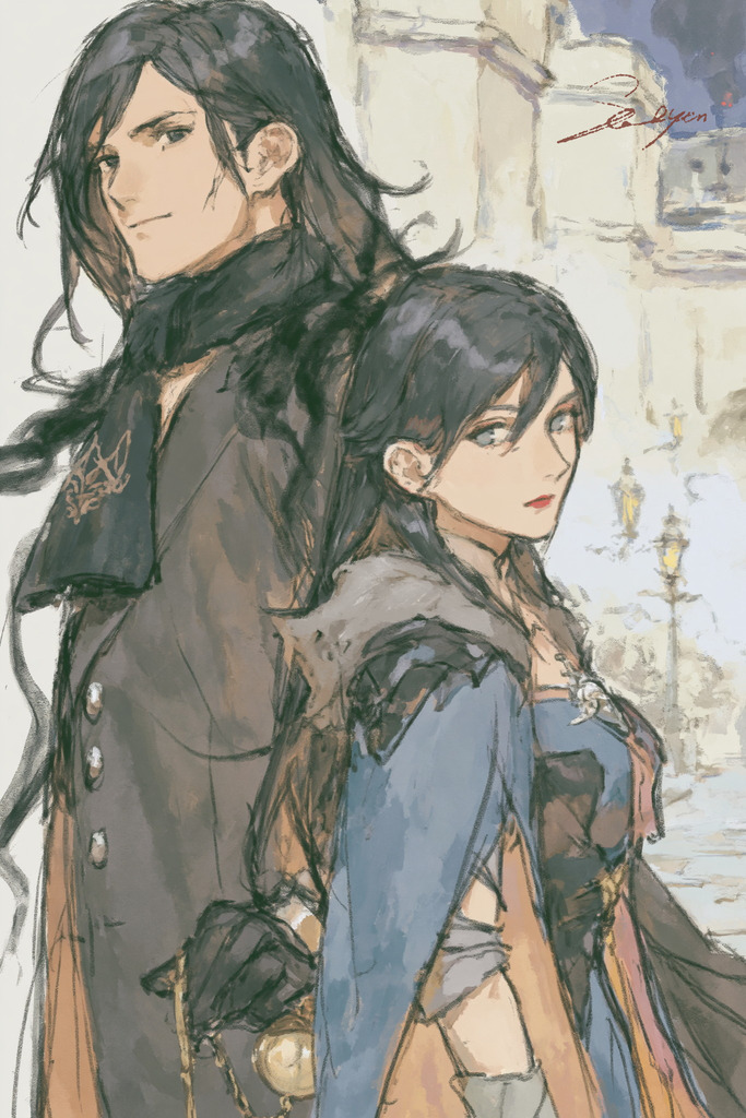 Ciarán and Eira, walking together through the wintry streets of Nivalis.